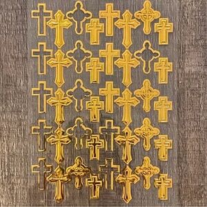 💞 New Gold Embossed Cross Foil Scrapbook Craft Stickers